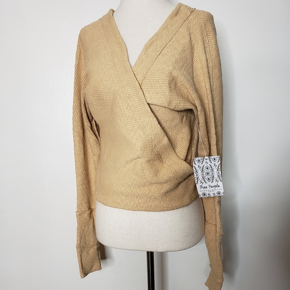 NEW Free People Faux Wrap Ribbed Lupine Tee Top Thermal Knit Bohemian Spring - Picture 11 of 12